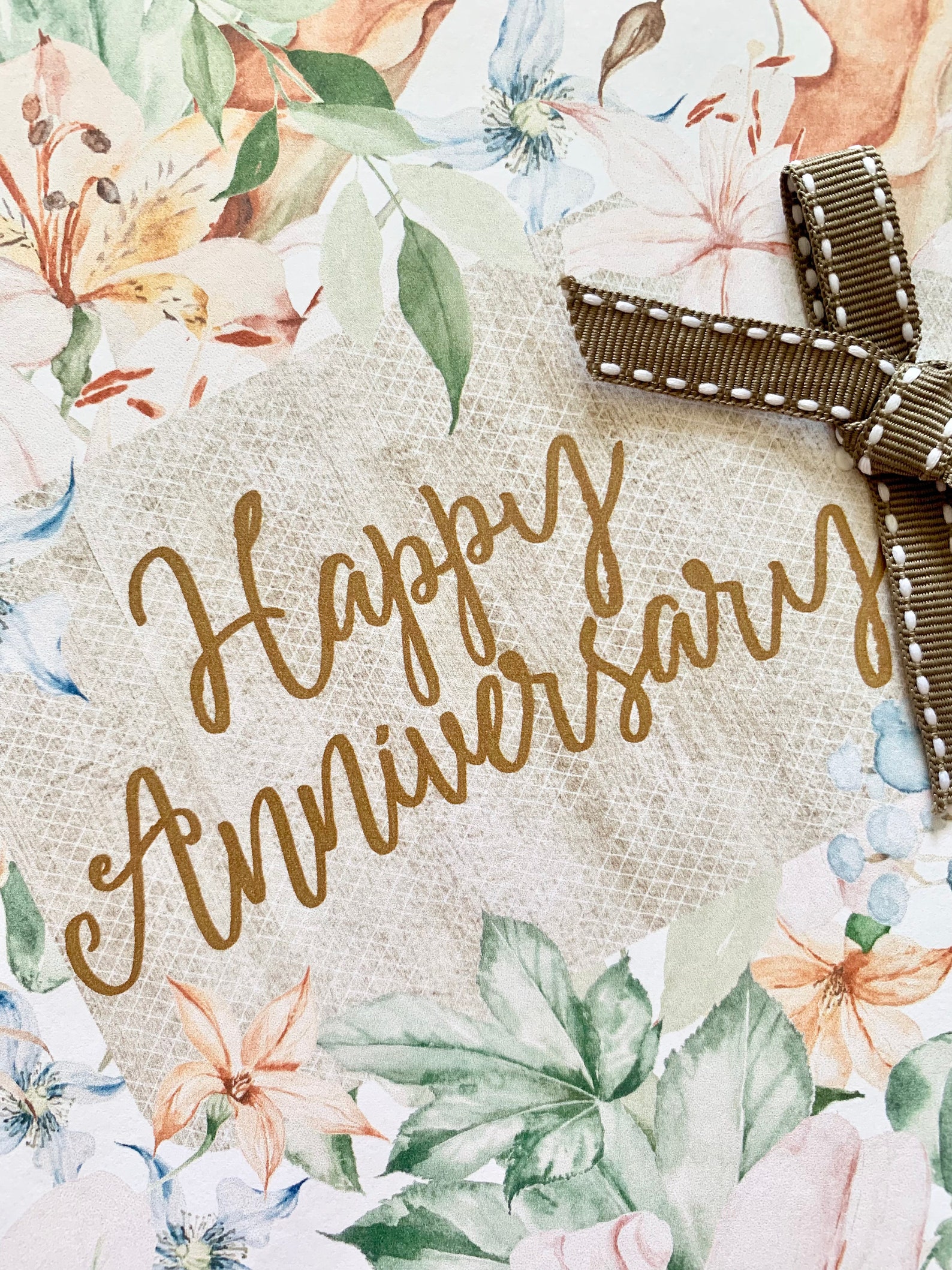 Happy Anniversary Card With Gift Tag and Ribbon on a Etsy