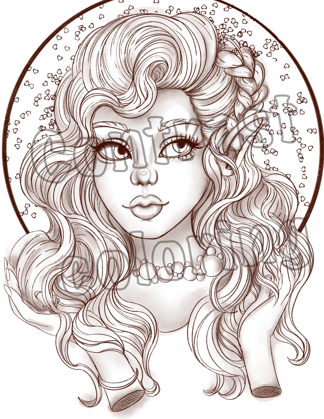 Lovely: Cute Girl Portrait Coloring Page With Printable Lineart HAND ...