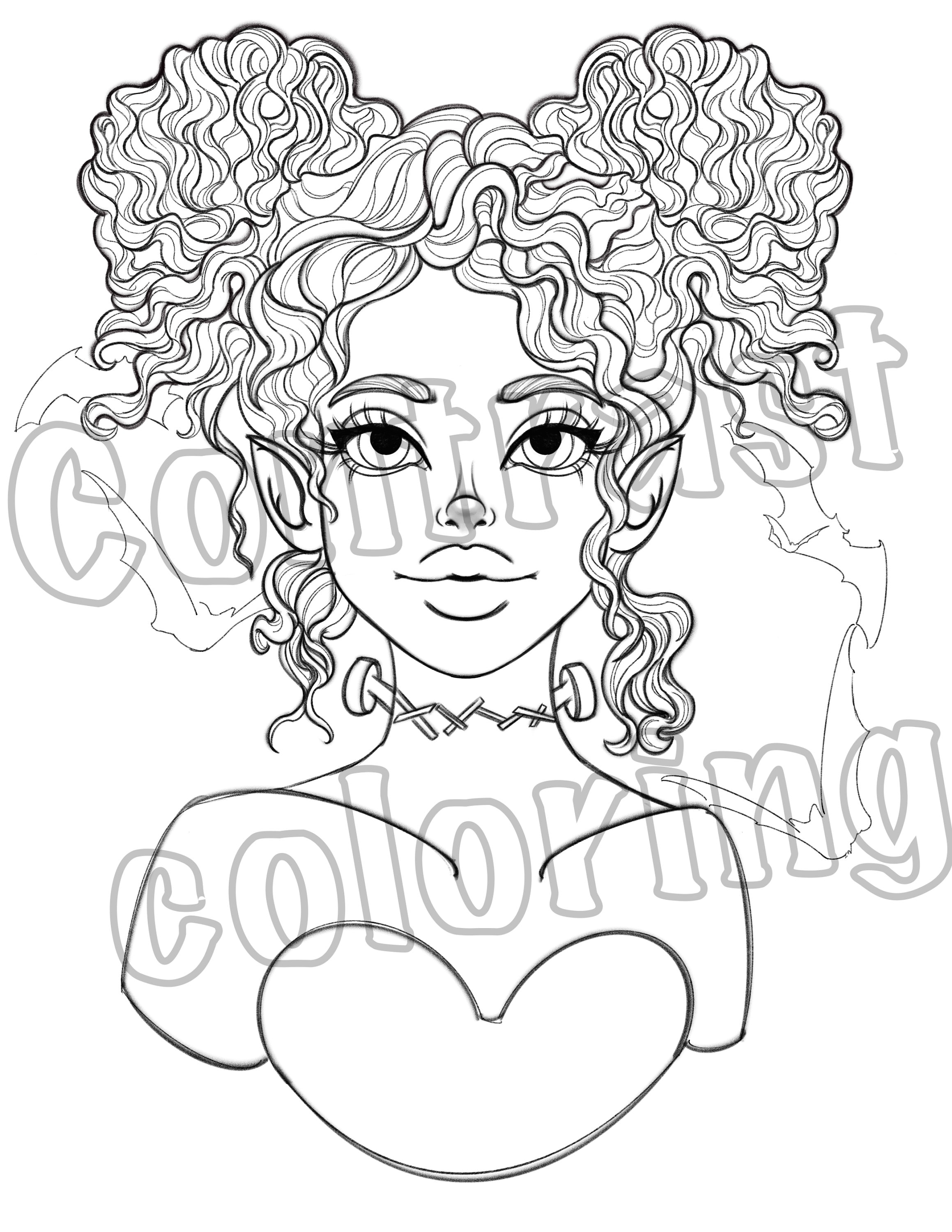 Frankenbabe Cute Monster Girl Coloring Page With Printable Lineart