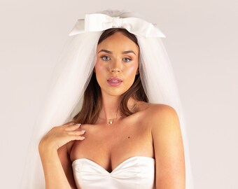 Ivory Duchess Satin Hair Bow Headband: Statement Bridal Accessory