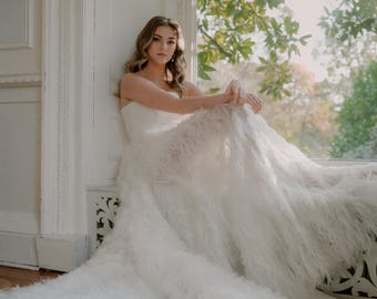 Feather Bridal Overskirt: Detachable Tulle Wedding Skirt, UK Made