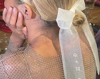 Personalised Bridal Hair Bow, Ivory Tulle & Embroidered