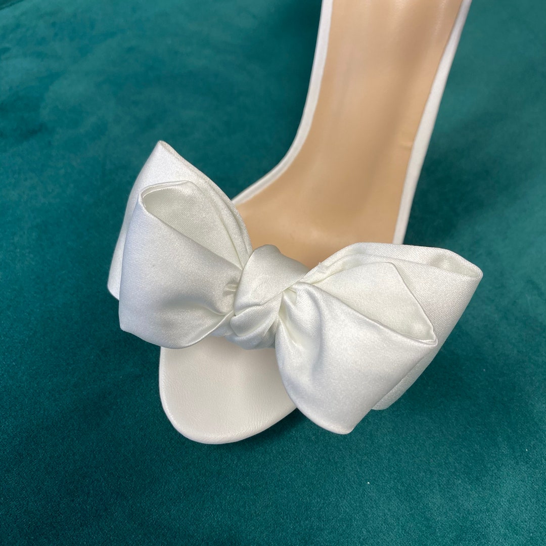 Wedding Shoe Clip Shoe Bow Bow Shoe Pale Ivory Satin Etsy UK