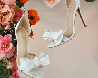 Pale Ivory Satin Wedding Shoe Bow Clips