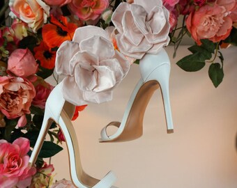Pale Pink Taffeta Flower Shoe Clips: Wedding Shoe Corsage