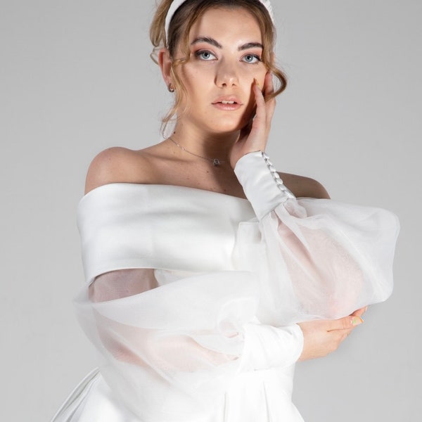 Detachable wedding sleeves with Cuffs Wedding dress Sleeves, bicep sleeves  - Organza and Satin
