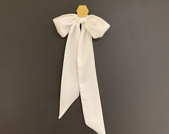 Ivory Liquid Satin Hair Bow - Silky Wedding Scarf