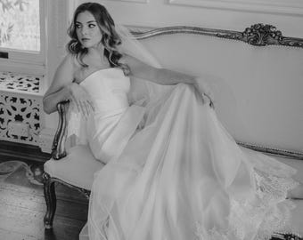 lace underskirt for wedding dress White A-Line Wedding Dress Strapless Sweetheart Ruched Corset Bodice High Slit Sequin Lace Underskirt
