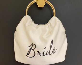 Gold Handles Ivory Duchess Satin wedding bag - Personalise!