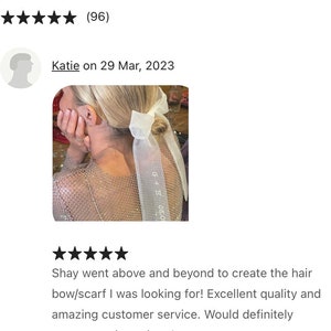 Personalised Bridal Hair Bow, Ivory Tulle & Embroidered image 8