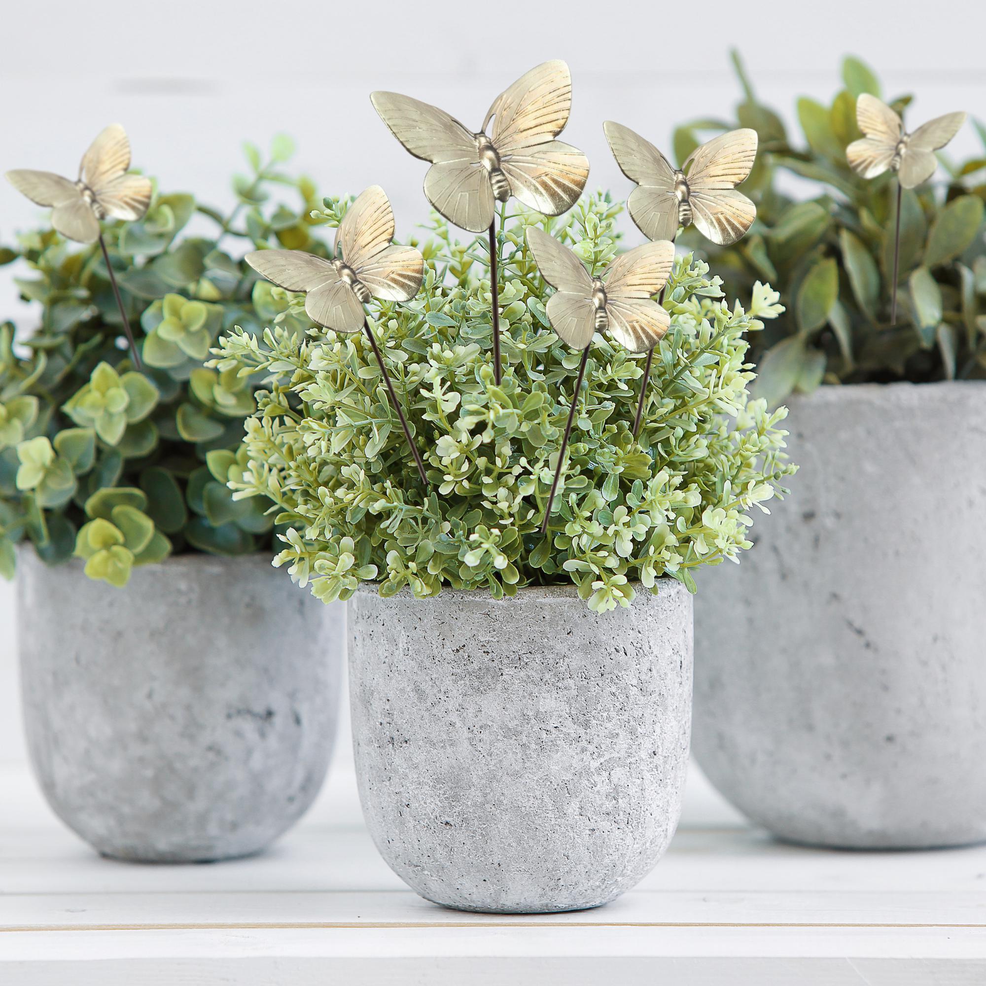 Brass Butterfly Plant Stakes (Set of 6): Handmade Vermont Indoor Garden Decor
