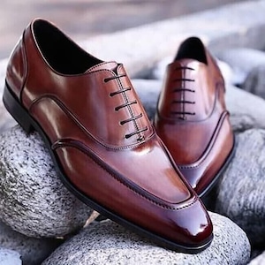Men&#39;s Handmade Premium Quality Genuine Brown Leather Oxford lace Up Casual Wear Dress Shoes
