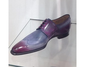 Men&#39;s Tailormade Two tone Pointed Brogue Wingtip and Derby Lace Up Leather Shoes