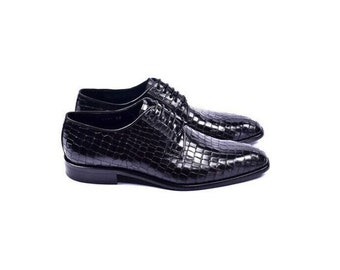 Tailor Made Men's Alligator Print Leather Whole-Cut Lace Up Dress Formal Shoes