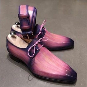 Pure Handmade Two Tone Hand painted Leather Whole cut Dress Shoe image 1