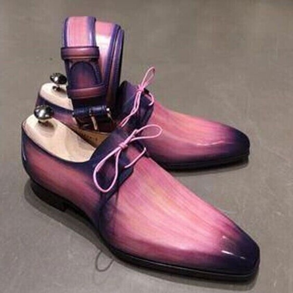 Pure Handmade Two Tone Hand painted Leather Whole cut Dress Shoe