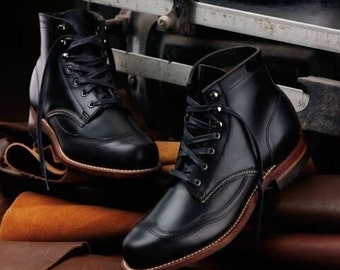 Tailormade Real Upper Leather Mens Boots, Handmade High Ankle Lace Up Boot