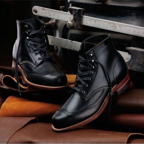 Tailormade Real Upper Leather Mens Boots, Handmade High Ankle Lace Up Boot