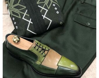 New Men's Custom Made Handmade Premium Quality Three Tone Leather Oxford Lace up Toe cap Brogue Dress Stylish Shoes