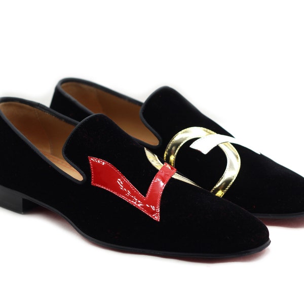 Christian Louboutin Dandylove Black Velvet Men's Loafer Slip Ons Moccasin Shoes For Men's