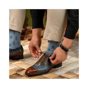 Custom made Oxford Shoe crocodile print two tone Leather Lace Up Wedding derby Shoes
