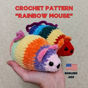 Rainbow mouse crochet pattern Amigurumi tutorial PDF in English mouse plush soft toy cute crochet woodland animal image 7