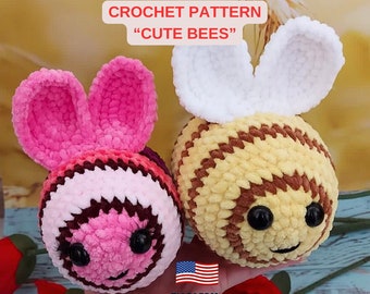 Modèle au crochet de peluche mignonne abeilles - PDF tutoriel amigurumi reine des abeilles en anglais