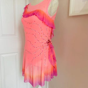 Pink Lycra Ice Skating Competition Dress, Crystal Embellished, UK Size 10