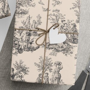 French Toile Wrapping Paper Black Anniversary Gift Wrap Elegant Vintage Style for Bridal Showers Unique Countryside Rustic Wedding Gift