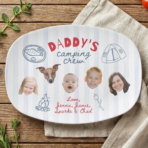 Personalized Camping Dad Plate with Up to 5 Faces Funny Fathers Day Gift for Camp Master Dadddy Custom Photo Platter from Kids for Birthday