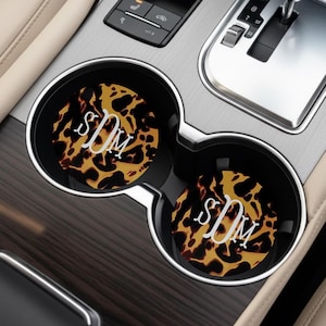 Custom Monogram Tortoise Shell Car Coaster Set Personalized Car Coaster Tortoise Print Cute Accessories Aesthetic Decor New Car Lover Gift