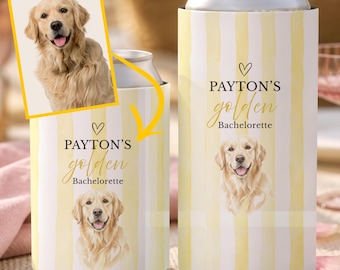 Golden Retriever Golden Bachelorette Can Cooler Goldendoodle Party Favor Personalized Pet Dog Photo Bridal Shower Can Cozie Welcome Bag Gift