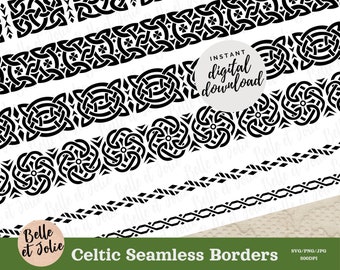 6 Celtic Seamless Bands SVG, Celtic Border SVG, Celtic SVG, Celtic Divider Border Vector, Celtic Knot Bands, Celtic Frame, Celtic Designs