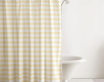 Butter Yellow Stripe Shower Curtain Yellow White Cabana Stripe Bathroom Decor Coastal Cottage Bath Curtain Preppy Polyester Shower Curtain