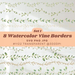Floral Vine Divider SVG Floral Border Aquarela Vine Convite de casamento Clipart Decoração botânica Videiras desenhadas à mão Decoração de casamento em aquarela