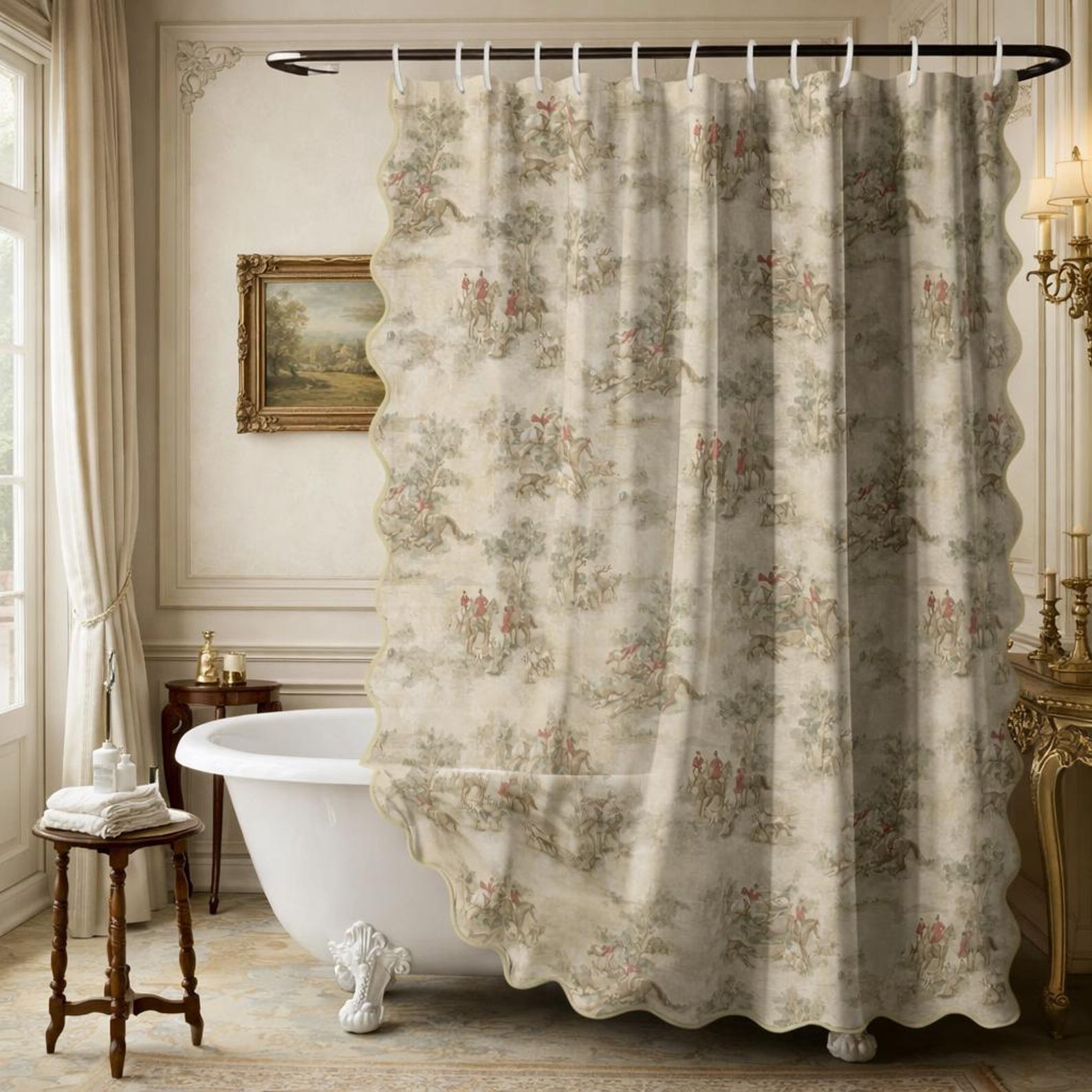 English Hunt Horse Shower Curtain Cotton Xlong, Guest Bathroom