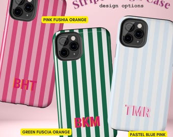 Personalized Striped Phone 17 16 15 14 Pro Max Case Custom Monogram iPhone Case Preppy Coastal Phone Cover Beachy Summer Gift for New Driver