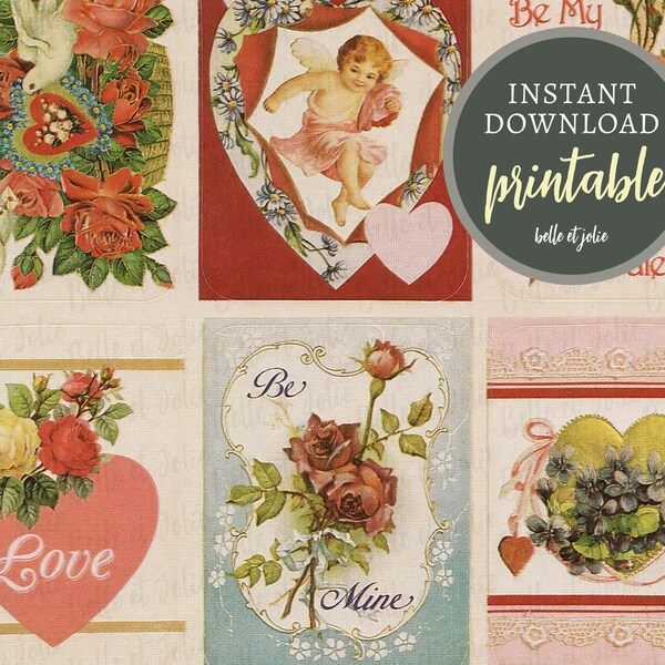 Victorian Valentine Clipart Sheet, Vintage Valentine Printable Stickers, Junk Journal Ephemera, 300dpi Valentine Cards Scrapbook Supply