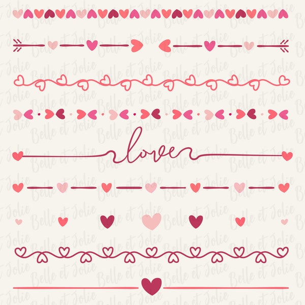 Bordures coeur SVG, svg coeur s'épanouir, Clipart Saint-Valentin, fichier SVG la Saint-Valentin, diviseur de texte coeur Doodle, bordure de mariage, séparateurs d'amour PNG