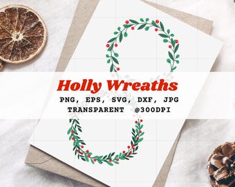 Kerstkrans SVG Holly kerstkrans vakantie Clipart groen Frame krans Vector Christmas Holly Graphics vakantie digitale download