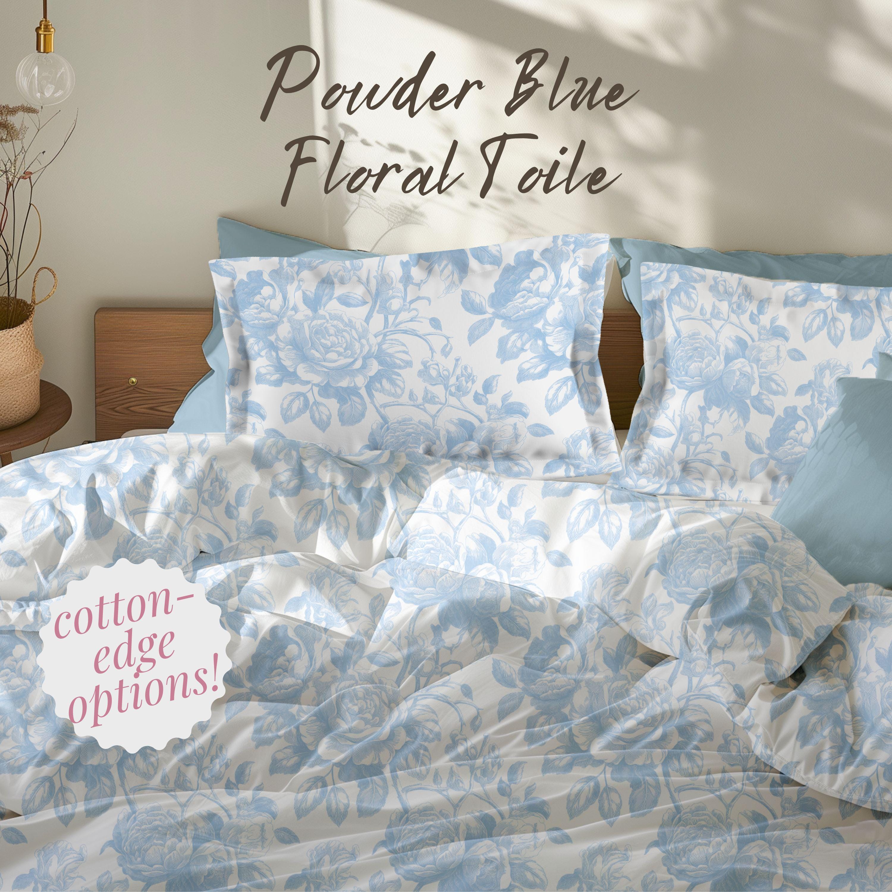 Powder Blue Toile Duvet Cover Floral French Country Bedding Set Bed ...