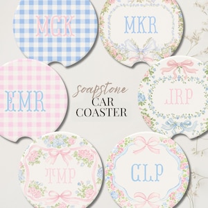Custom Name Car Coaster Pink Grandmillennial Coquette Floral Personalized Car Accessories Cup Holder Insert Preppy Car Accessory Car Decor