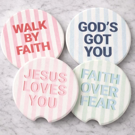 Religious Car Coaster, Christian Car Accessory, Faith Based Car Decor, Absorbent Soapstone Coaster, Teen Christian Gift, Birthday Gift Idea