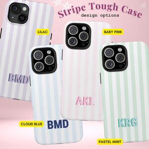 Monogram Initials Case for iPhone 17 16 15 14 Pro Max Shadow Monogram Tough Phone Case Custom Teen Summer Retro Striped Cover with Initial image 3