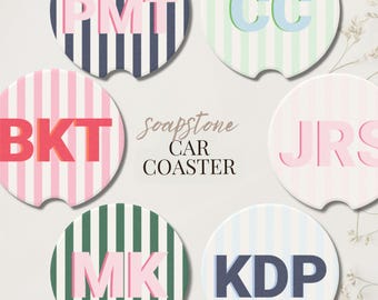 Custom Monogram Car Coaster Personalized Retro Striped Cup Holder Preppy Teen Girl Mom Birthday Gift  for New Driver Name New Car Accessory