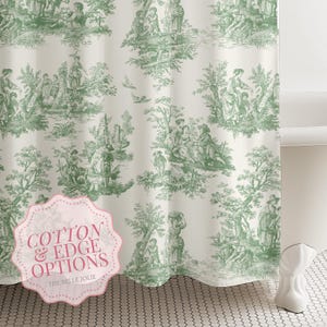 Toile Shower Curtain Cottagecore Bathroom Decor Green Beige Shower Curtain Vintage Bathroom Decor French Pattern Bath Decor Toile de Jouy