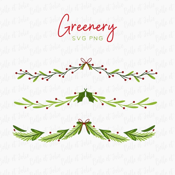 Christmas Garland SVG, Holly Borders png, Holiday Clipart, Greenery Holiday divider, Christmas Swag Clipart, Holiday Border Digital Download