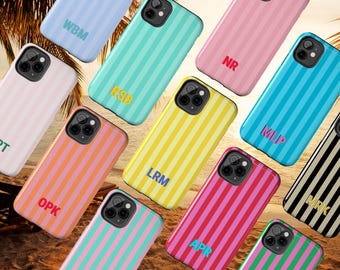 Personalized Striped Phone Case Custom Monogrammed iPhone Case Aesthetic Shadow Monogram Phone Case Summer Coastal Preppy Phonecase Beachy