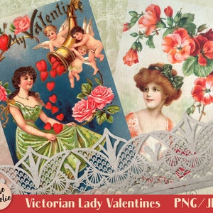 Victorian Lady Valentine Cards, Vintage Valentine, Vintage Ephemera, Printable Vintage Valentine Cards, Valentine Digital Collage Sheet image 4