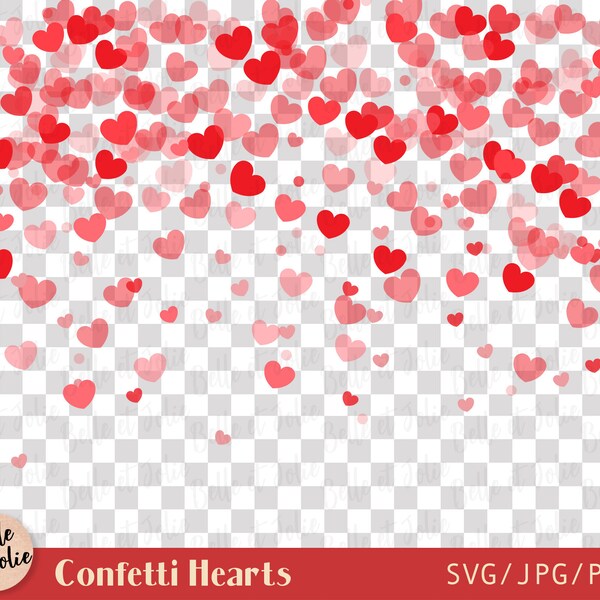 Corazones de confeti SVG, Clipart de San Valentín PNG, Descarga digital de corazones en cascada, Fondo del día de San Valentín, Gráfico de San Valentín, Corazones que caen